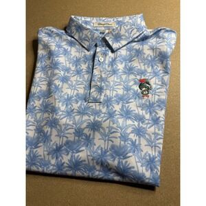 Straight Down Mens Palm Tree Golf Polo Shirt Blue White UPF 50‎ Size Large L